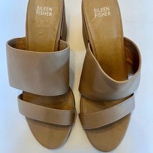 Eileen Fisher cream leather slide sandals size 8